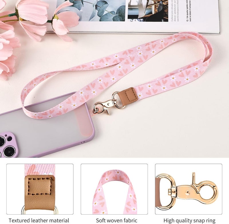 Knagsfa Lanyards for Keys, Neck Lanyards for ID Badges with Metal Hook, Cute Keychain Lanyard for Women, Pink Heart Flower - Image 3